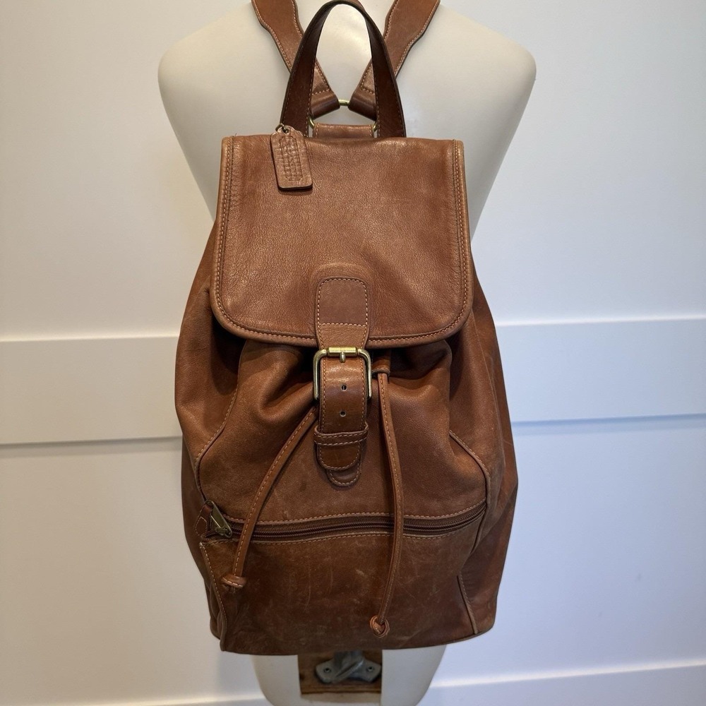 Coach Leather Backpack Vintage 90's British Tan Drawstring‎ Buckle  #0519